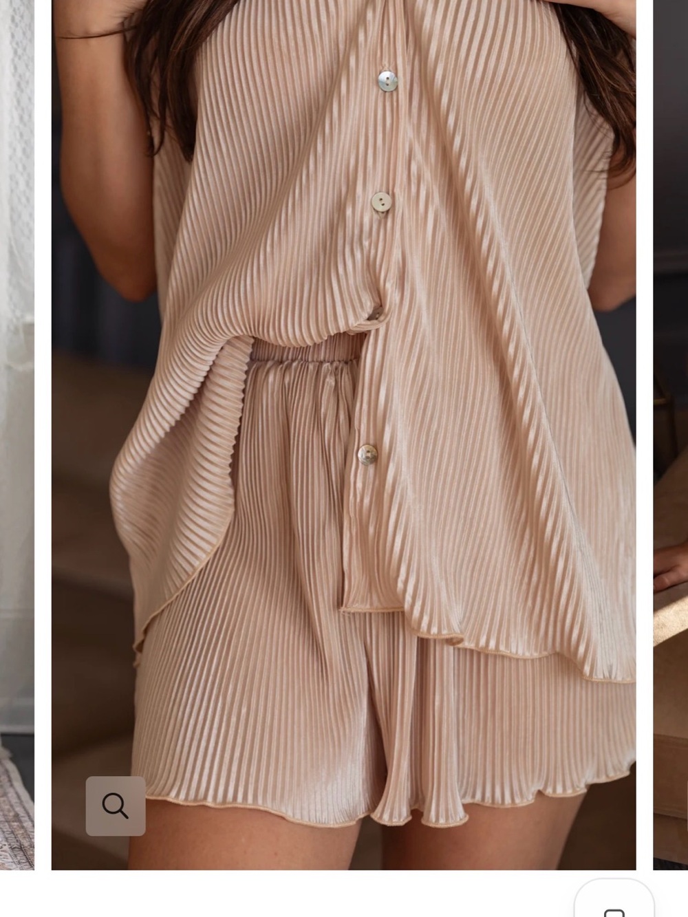 Women's Short Sleeve Satin Pajama Set - Beige - Picture 2 of 4